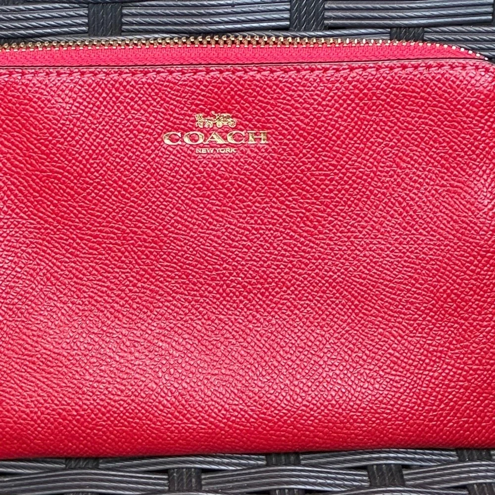 Coach Red Pebbled Leather Wristlet with Gold Logo